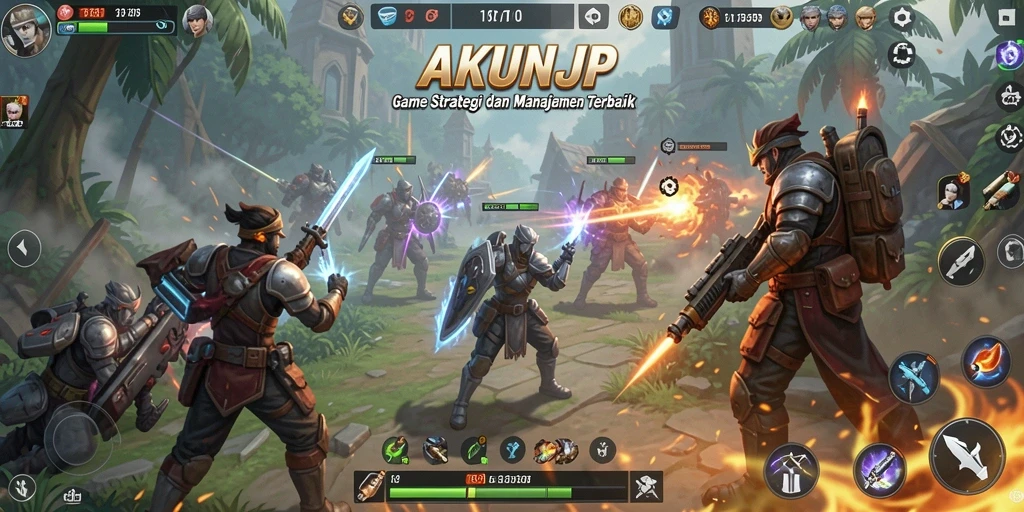 Screenshot gameplay AKUNJP menampilkan aksi strategi yang intens.
