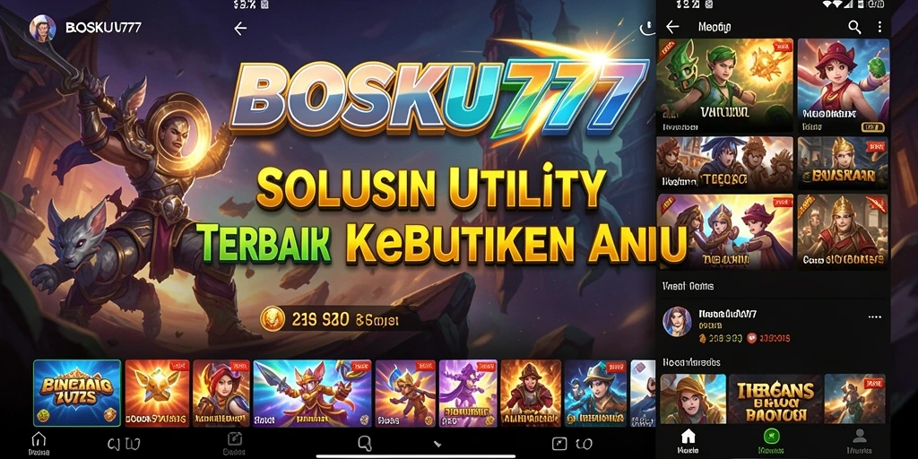 Tampilan utama aplikasi BOSKU777 menunjukan fitur-fitur Utility yang bermanfaat.