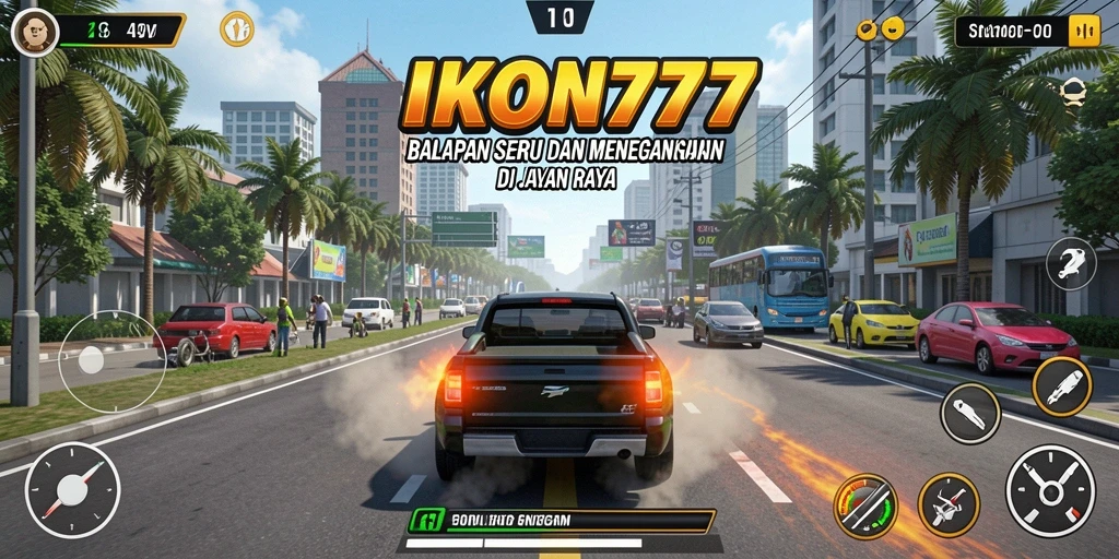 Screenshot gameplay <strong>IKON777</strong> menampilkan aksi balapan yang intens dan mendebarkan.