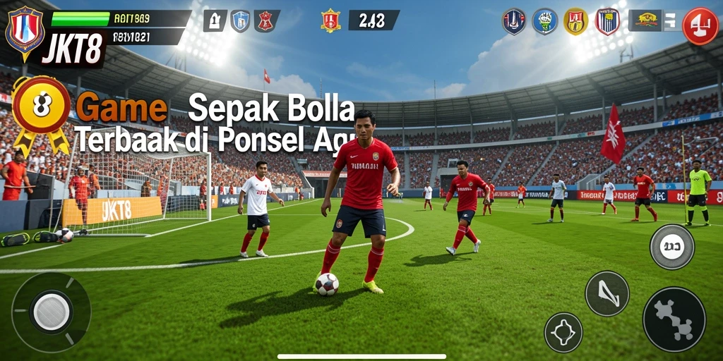 Gameplay seru dalam JKT8 yang menampilkan aksi sepak bola mendebarkan.