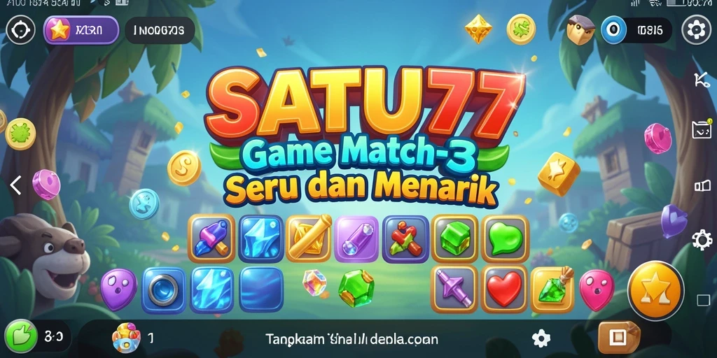 Tampilan menarik dari gameplay Match-3 di SATU77.