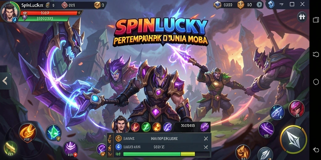 Screenshot gameplay SPINLUCKY yang menampilkan pertarungan seru antar pahlawan.