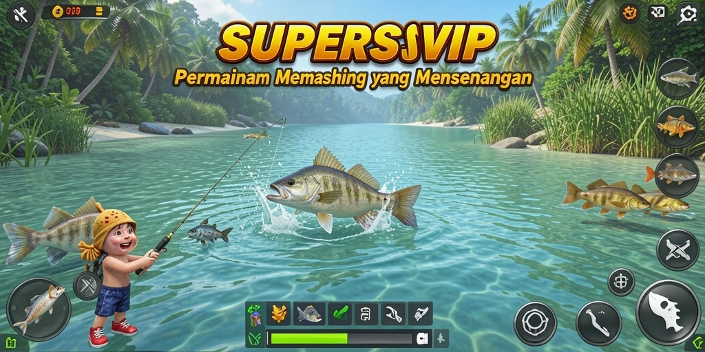Tampilan gameplay memancing yang seru di SUPERSVIP.