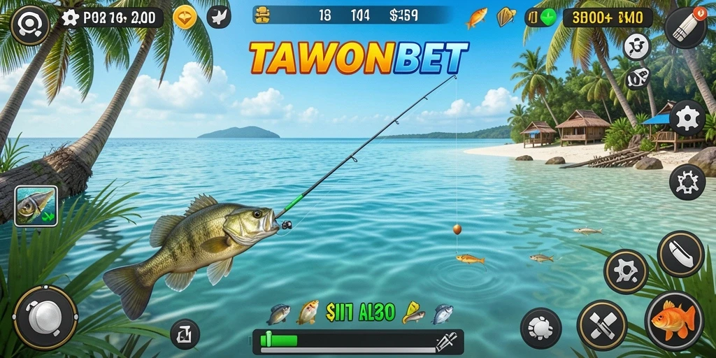 Gambaran gameplay TAWONBET dengan aksi menangkap ikan yang mendebarkan.